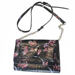Betsey Johnson Black Floral Crossbody Bag with Gold Chain